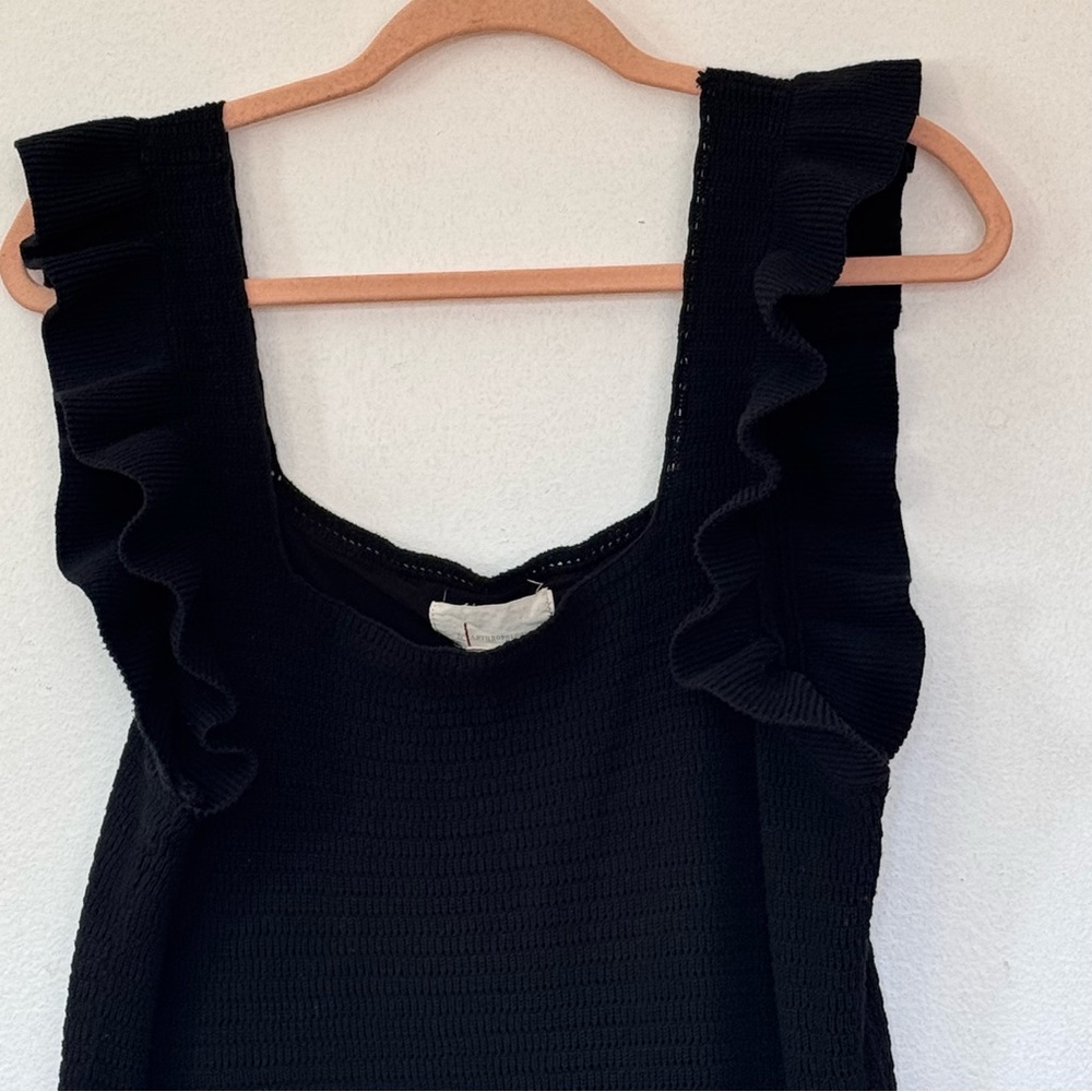 Anthropologie Ruffled Pointelle Mini Dress In Black Sz XL - Picture 5 of 16